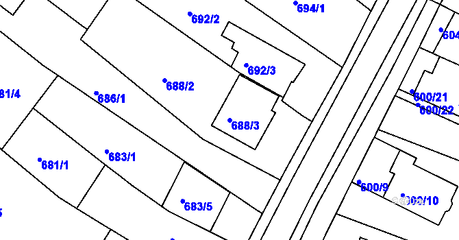 Parcela st. 688/3 v KÚ Soběšice, Katastrální mapa