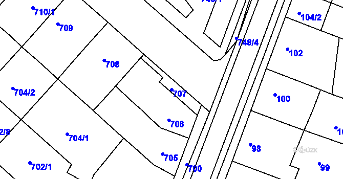 Parcela st. 707 v KÚ Soběšice, Katastrální mapa