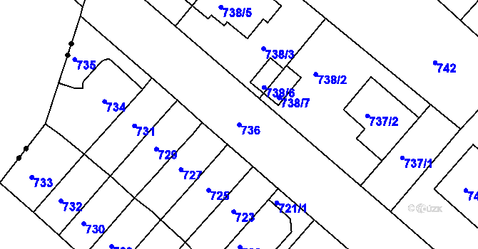 Parcela st. 736 v KÚ Soběšice, Katastrální mapa