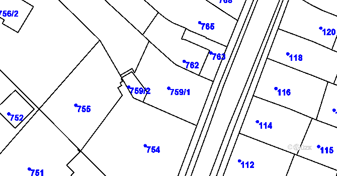 Parcela st. 759/1 v KÚ Soběšice, Katastrální mapa