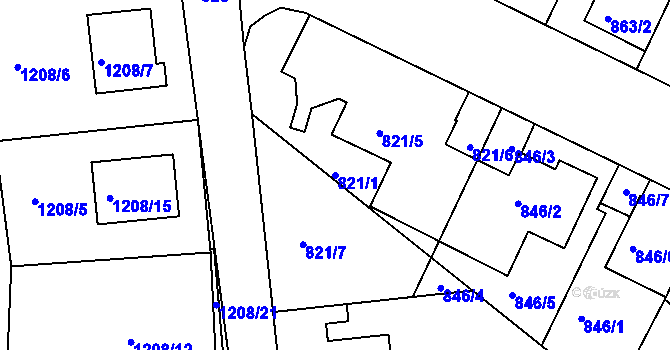 Parcela st. 821/1 v KÚ Soběšice, Katastrální mapa