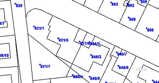 Parcela st. 821/6 v KÚ Soběšice, Katastrální mapa