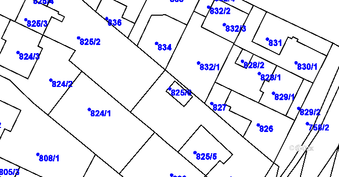 Parcela st. 825/6 v KÚ Soběšice, Katastrální mapa