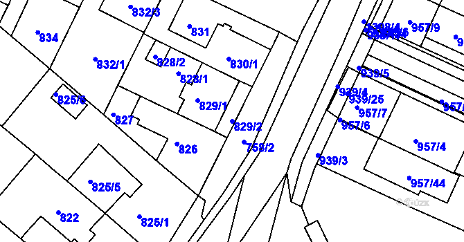 Parcela st. 829/2 v KÚ Soběšice, Katastrální mapa