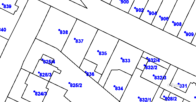 Parcela st. 835 v KÚ Soběšice, Katastrální mapa