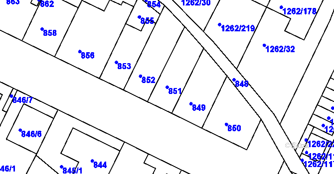 Parcela st. 851 v KÚ Soběšice, Katastrální mapa