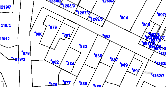 Parcela st. 883 v KÚ Soběšice, Katastrální mapa
