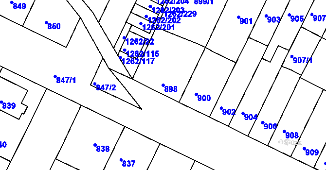 Parcela st. 898 v KÚ Soběšice, Katastrální mapa