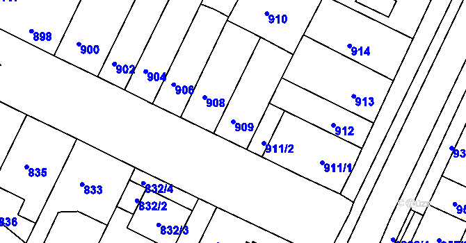 Parcela st. 909 v KÚ Soběšice, Katastrální mapa