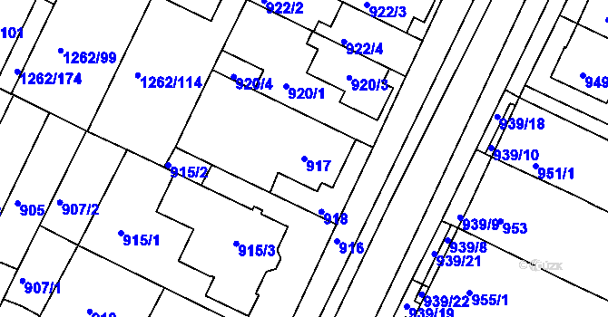 Parcela st. 917 v KÚ Soběšice, Katastrální mapa