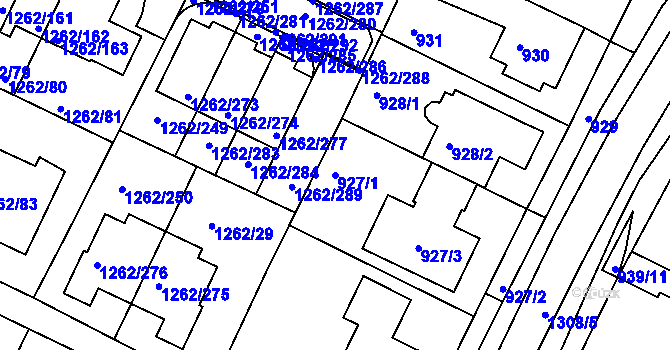 Parcela st. 927/1 v KÚ Soběšice, Katastrální mapa