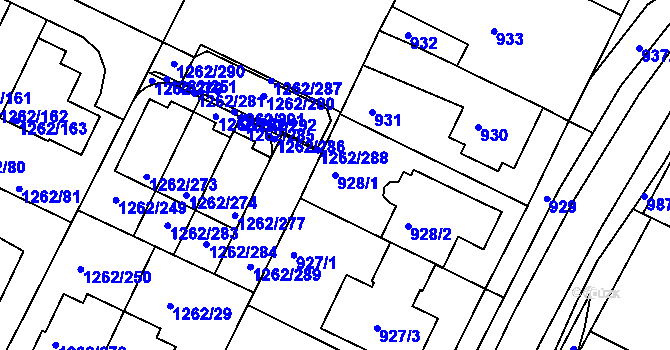 Parcela st. 928/1 v KÚ Soběšice, Katastrální mapa