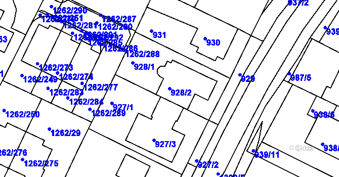 Parcela st. 928/2 v KÚ Soběšice, Katastrální mapa