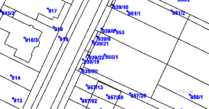 Parcela st. 955/1 v KÚ Soběšice, Katastrální mapa