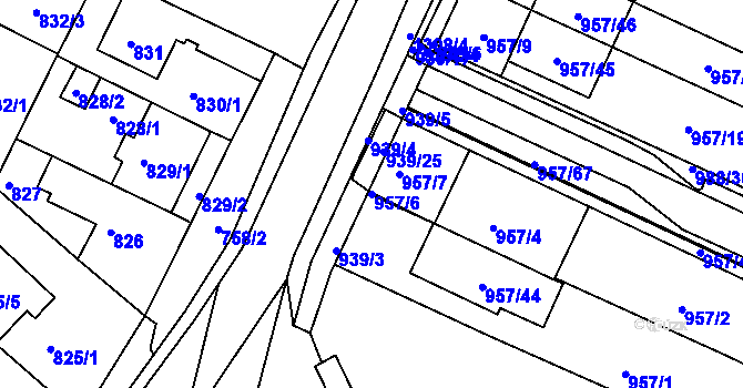 Parcela st. 957/6 v KÚ Soběšice, Katastrální mapa