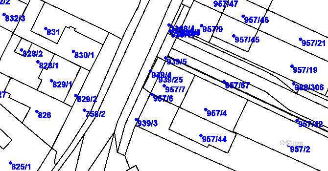 Parcela st. 957/7 v KÚ Soběšice, Katastrální mapa