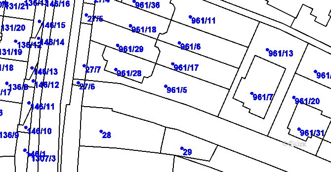 Parcela st. 961/5 v KÚ Soběšice, Katastrální mapa
