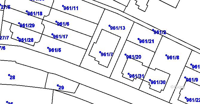 Parcela st. 961/7 v KÚ Soběšice, Katastrální mapa