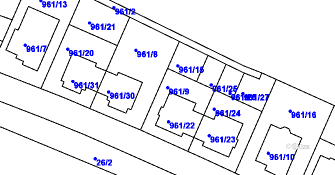 Parcela st. 961/9 v KÚ Soběšice, Katastrální mapa
