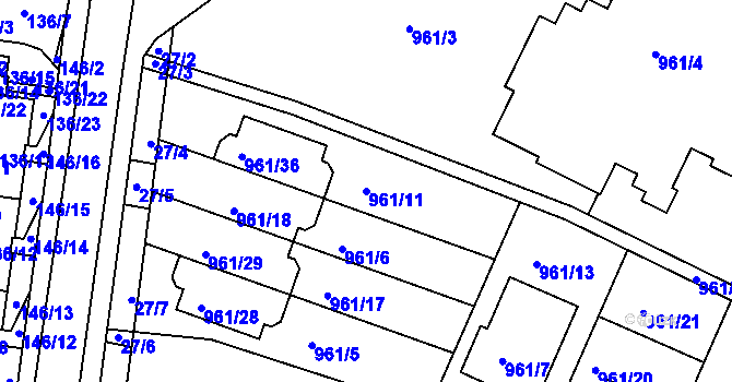 Parcela st. 961/11 v KÚ Soběšice, Katastrální mapa