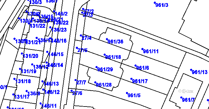 Parcela st. 961/18 v KÚ Soběšice, Katastrální mapa