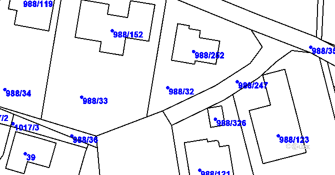 Parcela st. 988/32 v KÚ Soběšice, Katastrální mapa