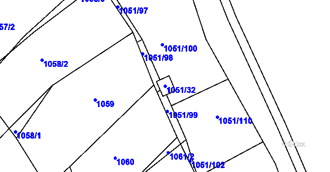 Parcela st. 1051/32 v KÚ Soběšice, Katastrální mapa
