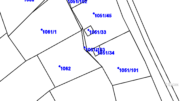 Parcela st. 1051/34 v KÚ Soběšice, Katastrální mapa