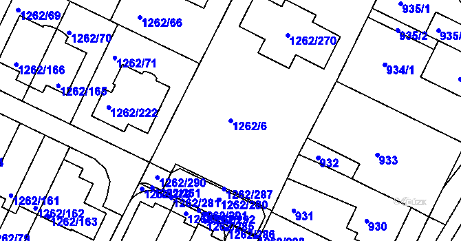 Parcela st. 1262/6 v KÚ Soběšice, Katastrální mapa