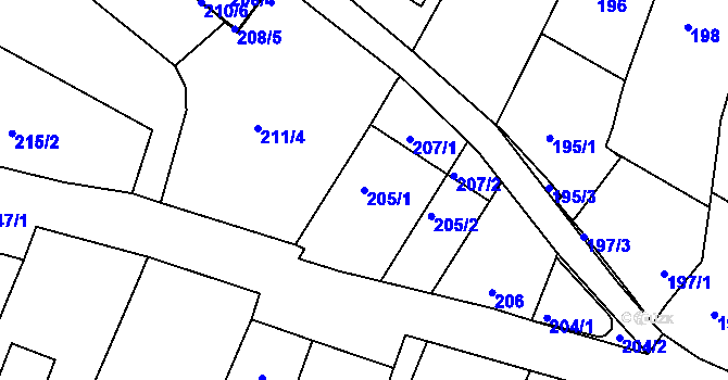 Parcela st. 205/1 v KÚ Soběšice, Katastrální mapa