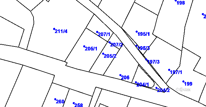 Parcela st. 205/2 v KÚ Soběšice, Katastrální mapa