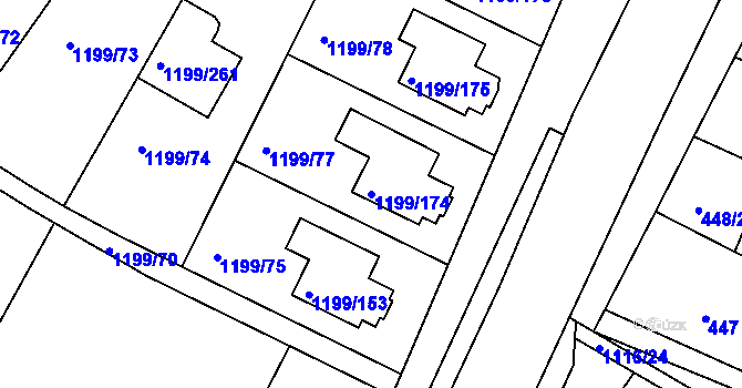 Parcela st. 1199/174 v KÚ Soběšice, Katastrální mapa