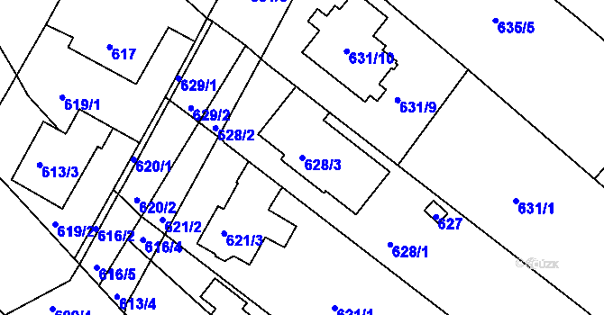 Parcela st. 628/3 v KÚ Soběšice, Katastrální mapa