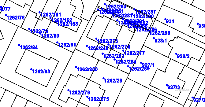 Parcela st. 1262/283 v KÚ Soběšice, Katastrální mapa