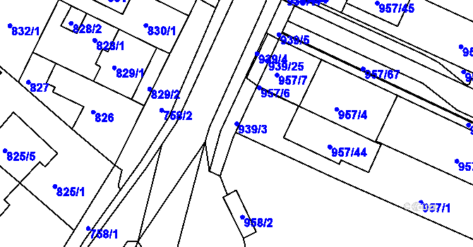 Parcela st. 939/3 v KÚ Soběšice, Katastrální mapa