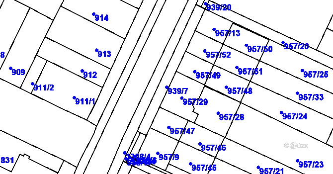 Parcela st. 939/7 v KÚ Soběšice, Katastrální mapa