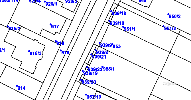 Parcela st. 939/8 v KÚ Soběšice, Katastrální mapa