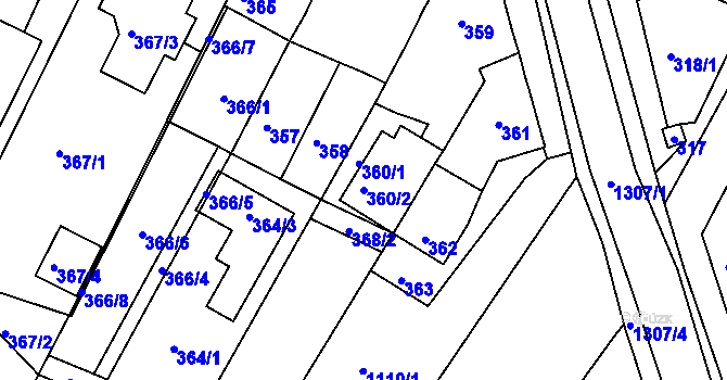 Parcela st. 360/2 v KÚ Soběšice, Katastrální mapa