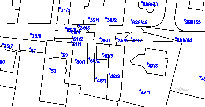 Parcela st. 48/3 v KÚ Soběšice, Katastrální mapa