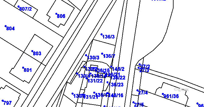 Parcela st. 136/7 v KÚ Soběšice, Katastrální mapa