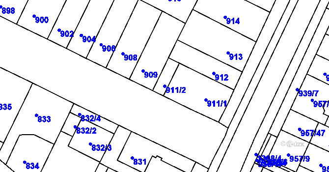 Parcela st. 911/2 v KÚ Soběšice, Katastrální mapa
