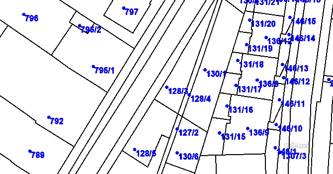 Parcela st. 128/3 v KÚ Soběšice, Katastrální mapa