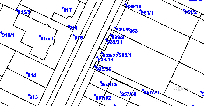 Parcela st. 939/22 v KÚ Soběšice, Katastrální mapa