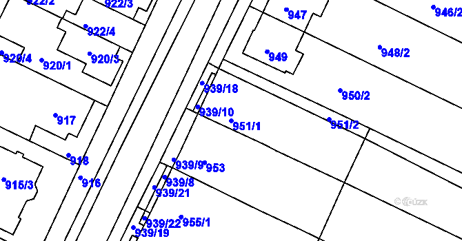 Parcela st. 951/1 v KÚ Soběšice, Katastrální mapa