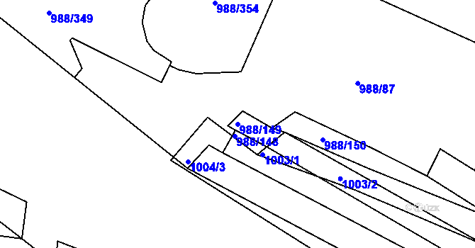 Parcela st. 988/149 v KÚ Soběšice, Katastrální mapa