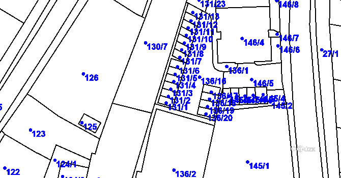 Parcela st. 131/3 v KÚ Soběšice, Katastrální mapa