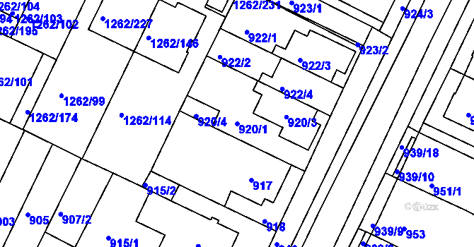 Parcela st. 920/1 v KÚ Soběšice, Katastrální mapa