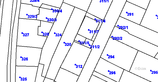 Parcela st. 311/5 v KÚ Soběšice, Katastrální mapa