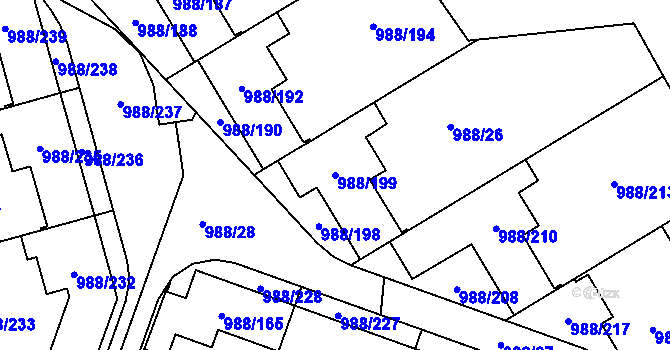 Parcela st. 988/199 v KÚ Soběšice, Katastrální mapa