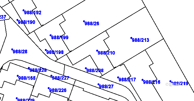 Parcela st. 988/210 v KÚ Soběšice, Katastrální mapa